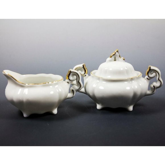 Vtg Lefton China Hand Painted White & Gold Cream & Sugar #5346 Child/Doll Size - Picture 1 of 12